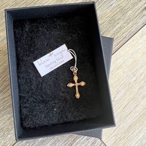 Cross pendant sterling silver with 14k gold plate with green crystals details